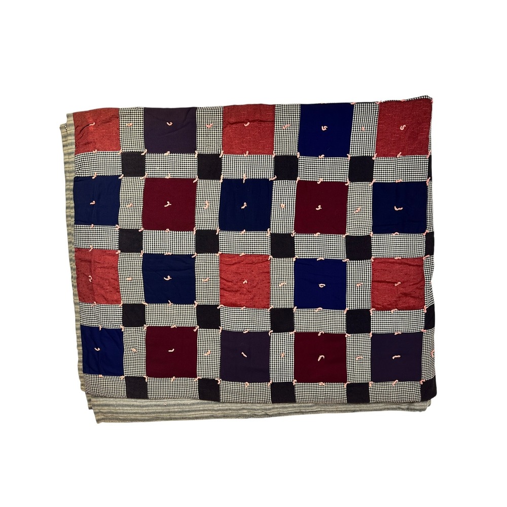 Handmade Patchwork Quilt Blanket Circa 1920 69x83 Multicolor Rustic Farmhouse